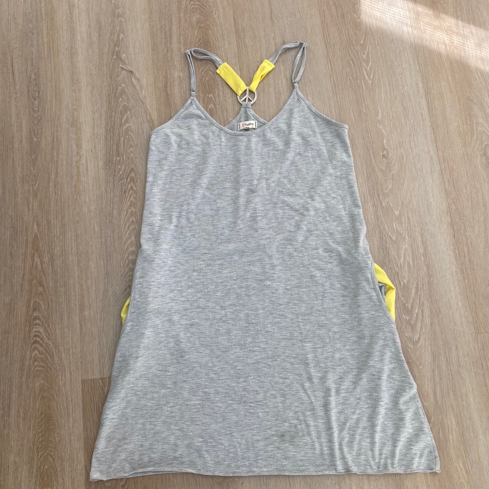 Olsenboye Gray Peace Sign Racerback Mini Dress XL Yellow Contrast Jersey Knit